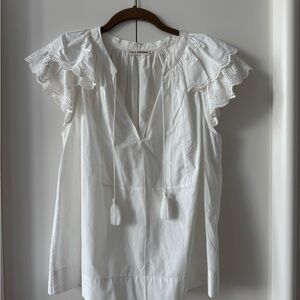 Ulla Johnson White Eyelet Ruffle Sleeve Top. Size 2.